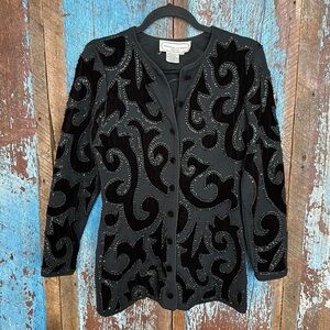 Adrienne Vittadini Vintage Wool Blazer with Velvet Beaded Accents Size P